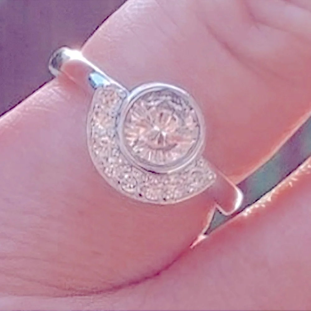 NEW 2Ct Half Moon Rhodium 925‎ Silver Simulated Diamond, Size 9